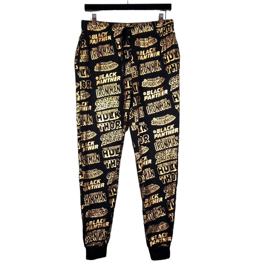 Marvel Gold Foil Joggers Sweatpants Casual Black Gold MCU - S